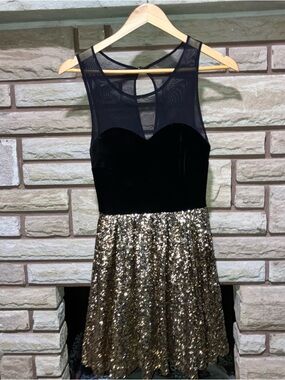 Guess Black Velvet & Gold Sequin Cocktail Dress